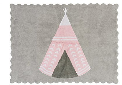 Aratextil. Alfombra Infantil 100% Algodón lavable en lavadora Colección Teepee Gris_Rosa 120x160 cms