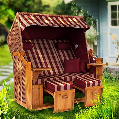 Strandkorb Hanse Strandkorb Ostsee ROYAL XXL Volllieger - 2,5 Sitzer 150cm extra breit - ideal für Garten, Terrasse oder Balkon (NBU) (Rot Kariert, Montiert)