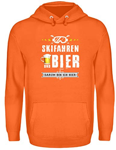 Skifahrer T-Shirt Hoodie Ski & Bier für Winterurlaub - Unisex Kapuzenpullover Hoodie -XL-Mandarin Orange