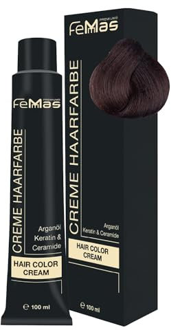 FemMas Tinte para el cabello rubio oscuro Amber Chocolate 6.89 I Crema profesional tinte para el cabello con aceite de argán, queratina y ceramidas, coloración permanente del cabello o tinte para