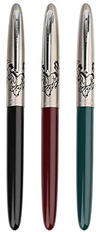 3 PCS Hero 329 Horse Pattern Classic Fountain Pen Set, Fine Nib Vintage Stainless Steel Cap Smooth Writing Gift Pen