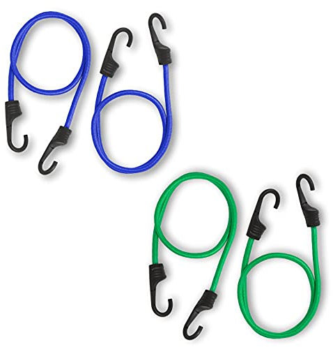 EKNA 4 Gummispanner mit Haken - Gepäckspanner Set für Fahrrad Motorrad Anhänger Auto Wohnwagen extra stark (grün 50kg - blau 50kg)