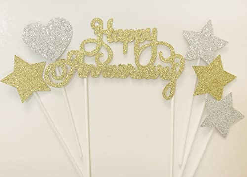 AILEXI 6 Counts Glitter Toppers zum Dekorieren von Hochzeit Graduation Anniversary-Happy Anniversary Gold-Set