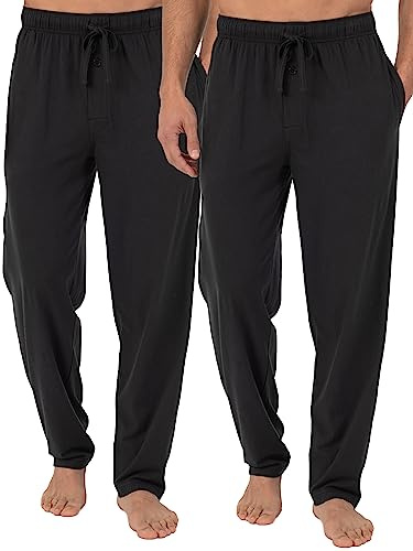 Fruit of the Loom Conjunto de 2 Pantalones de Pijama de Punto Jersey para Hombre, Conjunto de 2 Pantalones de Pijama de Punto de Jersey, Negro/Negro (Paquete de 2), M