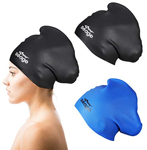 Swim Cap Long Hair 2 Pack Swimming Cap for Women Silicone Swim Caps Keep Hair Dry Waterproof Comfortable Flexible Durable Bathing Cap Tear-Proof Design Large Adult Women Swimming Caps 10+ Years Girls