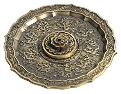 Incienso de Bronce Incensario Tallado de Dragón Plato de Incienso