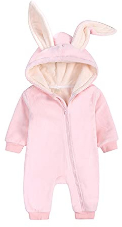 Verve Jelly Neonate Ragazzi Autunno Inverno Abbigliamento Felpa con cappuccio Cerniera Manica lunga Pagliaccetto Tuta Bunny Ear Tuta Tuta Abiti Velluto Rosa 80 9-12 Mesi