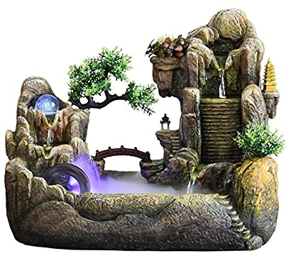 xuejuanshop brunnen Indoor Small Rockery Tischplatte Brunnen Wasserrad Landschaft Dekoration Bonsai Desktop Berg Cascading Dekoration (45 * 24 * 36 cm) Wohnaccessoires & Deko