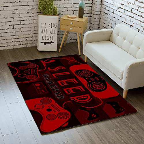 Gaming Rug for Gamer Floor Rugs for Boys Gaming Red Black Carpet Bedroom Floor Mats Doormats Video Game Mens Floor Mat for Teen Room Home Decor, 2'x3'