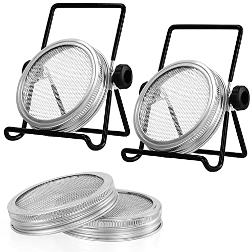Belle Vous 6 Piece Seed Sprouter Kit - 4 Stainless Steel Sprouting Jar Lids & 2 Stands - Germinator Set for Wide Mouth Mason Canning Jars for Making Seed Sprouts, Growing Broccoli, Alfalfa Bean & More