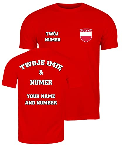 lepni.me Herren T-Shirt Polen Fußball Trikot Ihrem Namen und Nummer Polnische Flagge Abzeichen Personalisierte Custom Top WM 2022 Fans (L Rot Mehrfarben)