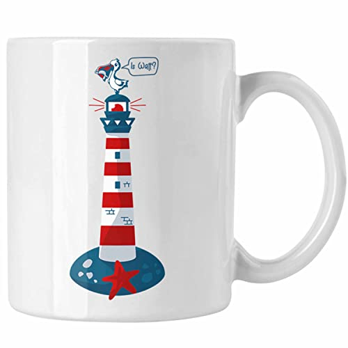 Trendation - Is Watt Tasse Geschenk Norddeutschland Moin Leuchtturm Kaffeetasse Möwe Nordnerney Sylt Fähr Baltrum (Weiß)