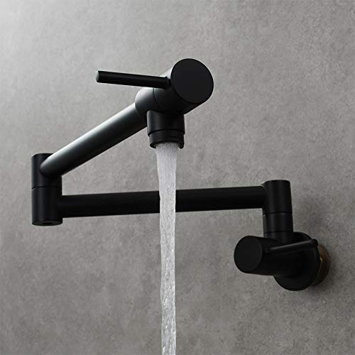 Küchenspüle Wasserhahn in die Wand einzelner Kaltwasserhahn Waschbecken Gemüsebecken Wasserhahn klappbarer Doppelgriff Schalter Wasserhahn, schwarz