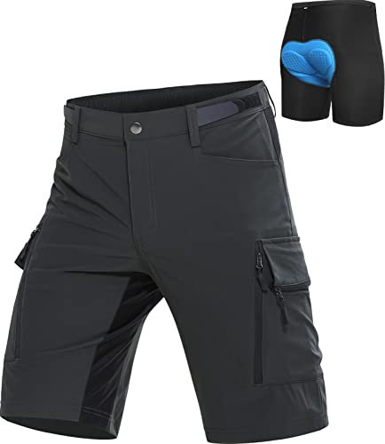 Cycorld MTB Hose-Kurz-Herren-Fahrradhose-Gepolstert, Schnelltrocknende MTB Shorts Radlerhose Atmungsaktiv Radhose Herren Kurz mit Verstellbaren Klettverschlüssen(Upgrade Dunkelgrau, L)