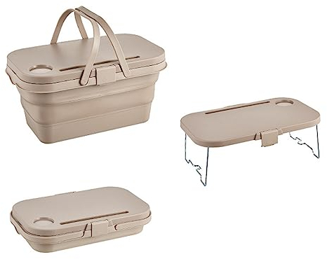 SOUNAY Camping Korb Faltbar mit Deckel und Henkel, 16L Faltbarer Korb Camping mit Griff, Faltkorb Camping Spülen, Klappkörbe Aufbewahrung für Camping