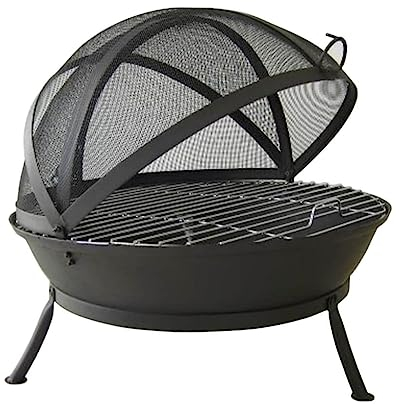 Globe Fire Feuerschale Fuoco mit Grill Ø 75cm - Holzkohlegrill aus Gusseisen - Feuerstelle Rundgrill für Garten & Terrasse