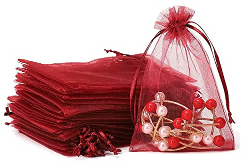 Piacolnic 100 Stück Organzasäckchen 9x12 cm, Organza Säckchen, Geschenkbeutel Säckchen Geschenkbeutel Säckli, Bonbonsbeutel Schmuckbeutel mit Kordelzug für Hochzeit Festival Süßigkeiten Party