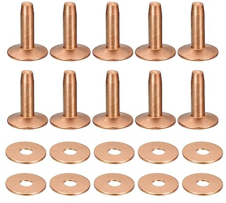 QUARKZMAN 10 Set Rame Rivetti e Sbavature, 12x4x14mm Solido Pelle Rame Rivetto Chiusura per Pelle Fai-da-te Artigianato Forniture, Rame Tonalità