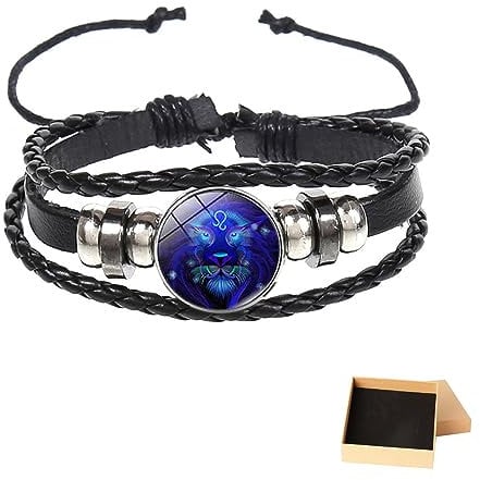 ROJADA Zodiac Signs Spirit Bracelet,Multilayer Zodiac Leather Bracelet, Handmade Woven Zodiac Sign Wrap Bracelet,Jewelry Gift for Constellation Lover (Leo)