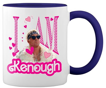 I am Kenough New Trend Fun Lustig Weiße Tasse Mug mit blauem Felgen und Griff