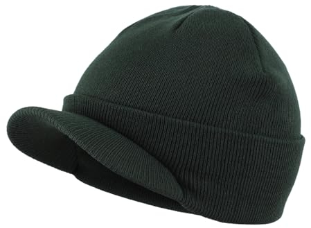 Magracy Unisex Herren Warm Visier Beanie Outdoor Doppelstrick Mütze mit Schirm Wintermütze, flaschengrün, Einheitsgröße