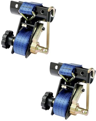 Rack Ratchet Strap (Pair), 2 Black Round Tube Mount w/J-Hook, 1.5 Wide x 7.5' Long Blue Ladder Rack Roof Rack Retractable Ratchet Tie Down Strap, 500 lbs Load Heavy Duty, Truck Van Rack Lock Strap