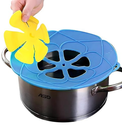 Sprint4deals Silicone Spill Stopper Lid – Reusable Boil Over Safe Guard for Pots, Pans & Cookware – Heat-Resistant Kitchen Gadget Cover (Blue)