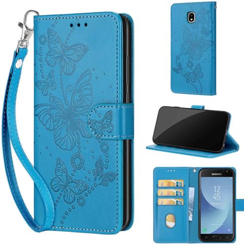 KENHONER Phone Case for Samsung Galaxy J3 (2017) Case, Premium PU Leather with Card Slots Kickstand Magnetic Closure Case compatible Samsung Galaxy J3 (2017) Blue