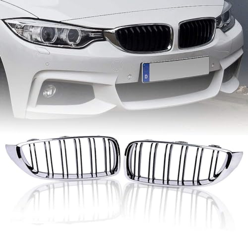 TaKesh Auto Front Kühlergrill, für BMW 4 Series M3 M4 F32 F33 F36 F80 F82 428i 435i 2014-2018 Doppelsteg Front Nieren Kühlergrill Gitter Schwarz Sport Kühlergrille Auto Zubehör,Double Line-Chrome