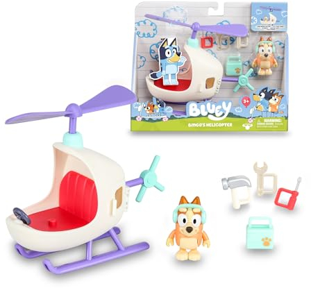 Bluey - Helicoptero de Bingo, vehículo del Perrito Azul, helicoptero con Accesorios para pilotar, Figura de Bingo con Accesorios, Figura y vehículo de la Serie Infantil , Famosa (BLY62200)