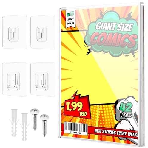 Transparente Vitrine für Comic-Bücher, Acryl-Comic-Rahmen, Wandhalterung, Sammlerstück, Comicbuch-Aufbewahrung, UV-Schutz, Comicbuch-Schaukasten für aktuelle Silver Age Comic-Bücher (26,7 x 17,8 cm)