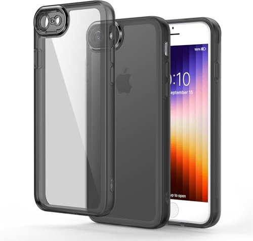 Honeyview Colored Clear Case for iPhone SE 2020/2022, iPhone 8/7 with Matte Border, Non-Yellowing, Shockproof, Armour Phone Cover for Apple iPhone SE 2nd 3rd Generation - Black