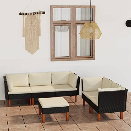 Homgoday 6-TLG. Garten-Lounge-Set mit Kissen Gartenlounge Balkonsofa Loungesofa Ecksofa Garten Sitzgruppe Gartenmöbel Set Balkonmöbel Gartengarnitur Poly Rattan Schwarz