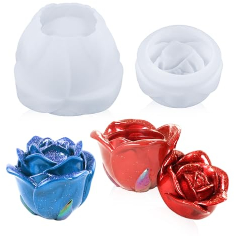 Voyyphixa Roseform Silikonformen Epoxidharz Dose Schale mit Deckel Silikonform Kerzenhalter Resin Mold Silikonformen für Beton Aufbewahrungsbox Gießform für Blumentöpfe, Duftkerzen, Diy Harzguss