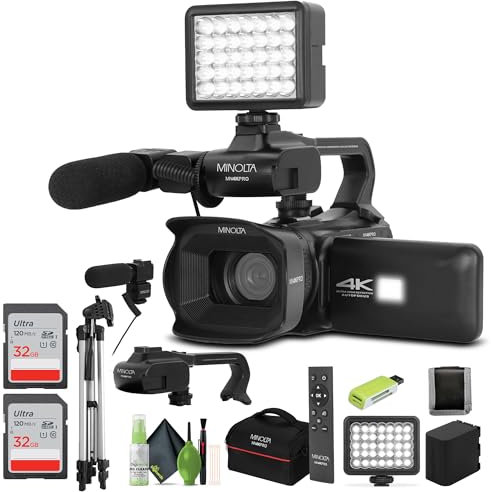 Minolta MN4KPRO 4K60FPS Ultra HD / 64 MP Autofocus Pro Camcorder Kit w/WiFi Bundle con accessori