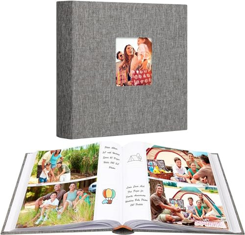 240 Taschen Fotoalbum 13x18 mit Schreibplatz, große Kapazität 13x18 Fotoalbum hält 240 Fotos, Leinenabdeckung säurefreie Seiten Fotobuch mit Memo für Baby Familie Jahrestag Hochzeit Fotos (Grau)