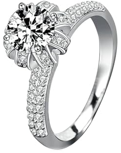 Gualiy Trauringe Weißgold 750, 18 Karat Silber Ring Verlobung mit Rund Form Labor Diamant 1ct Ring Größe 47