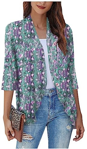 SCBFDI Cardigan Elegante Donna, Cardigan Kimono Per le Donne Cardigan Aperto Con Volant, Casual, Manica 3/4, Maglioni Leggeri, Spolverino, Ragazze, Moda., Giacca Oro Donna, Bolero Donna Grigio