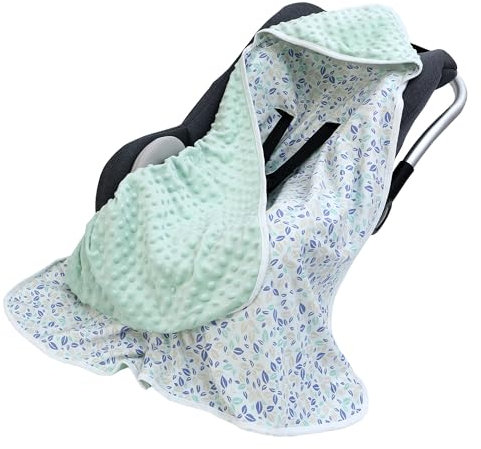 Baby Einschlagdecke für Babyschale 90x90cm Doppelseitig Baumwolle Baby Decke für Kinderwagen Buggy Autositz (Blätter)
