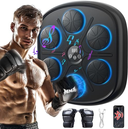 ITEFDTUTNE Smart Music Boxing Machine (Aktualisierte Version), Smart Bluetooth Musik Box Maschine für Erwachsene und Kinder, Wand befestigte Music Punch mit Handschuhen, für Haus, Innen