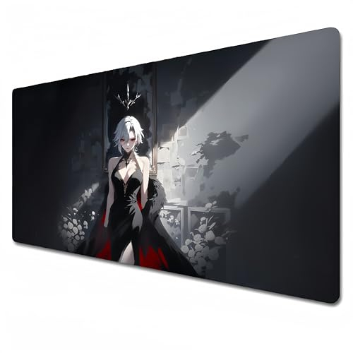Genshin Tapis de souris Impact | Noir et blanc | XXL tapis de souris | 900 x 400 cm | Grand tapis de bureau | Imperméable – Antidérapant | Arlecchino (89,9 x 400 x 0,3 cm)