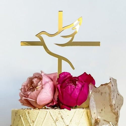 2 Stück religiöse Kuchendekorationen mit Kreuz und Taube, Kreuzkuchen-Dekoration, für Verlobung, Kommunion und Taufe, für Jungen und Mädchen