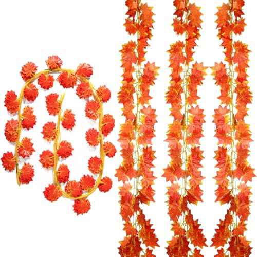 Lot de 6 guirlandes d'automne artificielles de 2,3 m, guirlandes de feuilles d'érable automnales, décorations d'automne pour intérieur et extérieur, fête, cheminée, Thanksgiving, Noël, Halloween