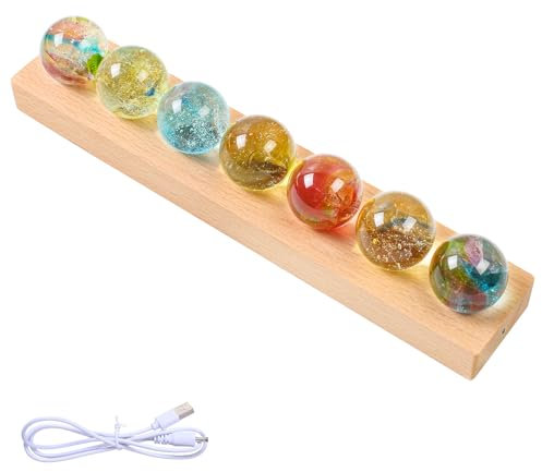 MaxAwe LED 7 Stück 40mm Tischlampe Kristallkugel, 3D Nachttischlampe Kristall mit Holzsockel und Geschenkbox Geschenk für Kinder Freunde Familie, Schneekugel Glas Nachtlicht für Schlafzimmer Wohnzimme