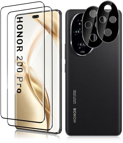 Vanrain Verre Trempé pour Honor 200 Pro, 2+2 Pièces 3D Couverture Protection D'écran Film et Caméra Arrière Protecteur, 9H Dureté Haute Définition