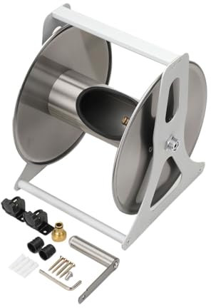 Cozyel Schlauchtrommel Edelstahl leer, Schlauchrolle, Schlauchwagen Schlauchtrommel Handkurbel, Gartenschlauchaufroller Schlauchaufroller für 40m Gartenschlauch, Boden & Wand, 27,5x30x36 cm, silber