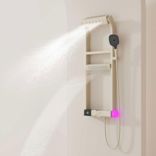 BEITH Colonne de Douche Thermostatique, Amélioré 6 Fonctions Touches de Piano Ensemble de Douche avec Affichage Numérique, 40x10cm Pomme de Douche, Douchette à Main, Robinet de Baignoire