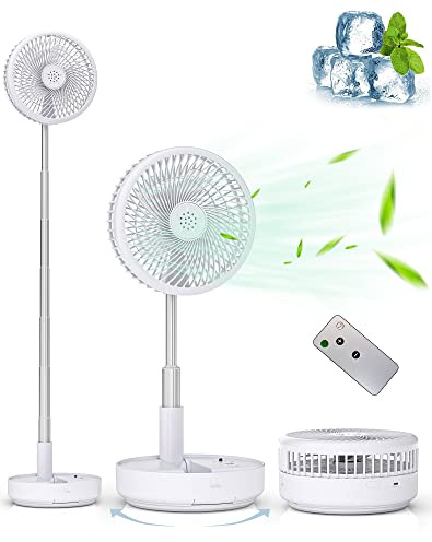 Primevolve Ventilateur portable, batterie 21H, ventilateur oscillant rechargeable 7200 mAh avec télécommande, pliable, télescopique, 19,6 cm, pour voyage, camping, croisière, hôtel, chambre à coucher