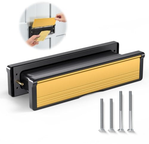 Bwintech 1 Set 305 * 70MM (12) Gold Aluminium Adjustable Depth Door Letterbox,Fit for 40-80mm Thickness Wooden,UPVC,Composite,Internal and External Doors