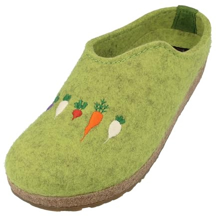 HAFLINGER Grizzly Rübli Filzpantoffel Hausschuh Filzclog mit Rübenmotiv unisex